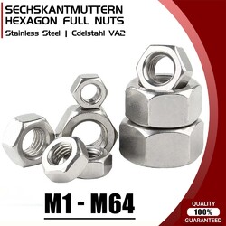 Sechskantmuttern DIN 934 Edelstahl VA2 Muttern M1 M2 M3 M4 M5 M6 M8 M10 M12-M64