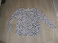 ESPRIT Damen Bluse Shirt Größe 34 weiß blau 3/4 Ärmel Crinkle