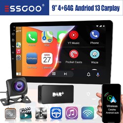 9" DAB+ Android 14 2 DIN Autoradio Carplay 64GB GPS Navi Bluetooth USB WiFi Kam