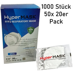 1000 x FFP2 Maske Hypermask Mundschutz Atemschutzmaske Schutzmaske CE 2841+ CE Zertifiziert +D-Händler +geprüfte Qualität +Siegel