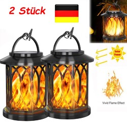 2x Außendeko Gartenlampe Dekolampe LED Solar Lampe Flammen Feuer Effekt Balkon