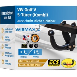 ANHÄNGERKUPPLUNG starr passt für VW Golf V Variant 07-09 +13pol ESatz ABE