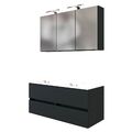 Badezimmer Doppel Waschplatz-Set 120 cm inkl. LED Spiegelschrank  matt grau
