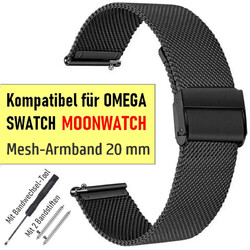 Passend für ✅ OMEGA X SWATCH Uhr, Speedmaster MOONWATCH, 20mm Mesh-Armband black