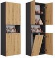 BDW Badezimmerschrank, Wäschekorb, 4 Türen Badmöbel, Bad-Hochschrank, Badregal