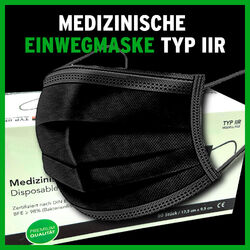 300 / 100 Medizinische OP Maske Typ IIR 2R  Mundschutz 3-lagig Einweg Schwarz 2✔ Typ IIR ✔ EN14683 ✔ Deutscher Händler ✔