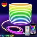 5/10/20M Neon LED Strip Streifen RGB Flex Schlauch diffus Lichtband Dimmbar DE