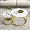 2er Set Couchtisch Beistelltisch Marmor Optik Wohnzimmertisch Rund Satztisch DE