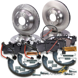 ATEC 4x BREMSSCHEIBE+BREMSBELÄGE+BREMSBACKEN VORNE+HINTEN FÜR AUDI Q7 4L#KOMPLETT-SET+ZUBEHÖR, WARNKONTAKT, A-QUIETSCHFETT#