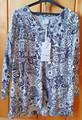 Damen Bluse Leinen Tunika weiß schwarz bedruckt Gr. L (46) extravagant langarm