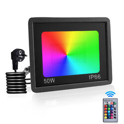 2x 10-100W LED Fluter RGB Strahler Flutlicht  mit Stecker/Stativ Scheinwerfer