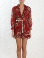 ZIMMERMANN Blumen Rüschen Rot Playsuit Jumpsuit Strampler Seide Chiffon AU0 X...