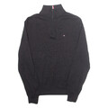 TOMMY HILFIGER Pullover Herren Schwarz 1/4 Reißverschluss Eng Strick M