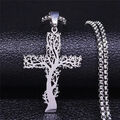 Edelstahl Kreuz Baum des Lebens Anhänger mit Kette - Halskette Edelstahl 50 cm