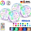 4X Poolbeleuchtung Unterwasser Licht RGB LED Magnet Wasserdichte + Fernbedienung