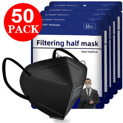 10/100 x FFP2 Maske Atemschutzmaske Schwarz Zertifiziert 5-Lagig Mundschutz CE