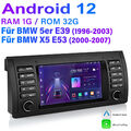 7" Carplay Autoradio 1+32G Android 12 Für BMW 5er E39 GPS Navi BT DAB+ WIFI RDS