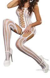 LIVIA CORSETTI Bodystocking Almas mit Cut-Outs Ganzkörper Weiß Catsuit Gr. S/L