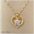 Damen Halskette Herz 925 Silber Gold Zirkon Anhänger Frauen Schmuck Herzkette