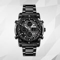 HERREN ARMBANDUHR EDELSTAHL SCHWARZ QUARZUHR DIGITALUHR CHRONOGRAPH UHR