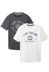 Herren TOM TAILOR Logo T-Shirt 2er Stück Pack Kurzarm Set T-Shirt mit Logo Print