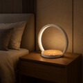 Tischleuchte mit QI Ladefläche "LightBase" weiß holzfarben warmweiß 180 lumen