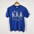 Vintage Segeln San Francisco T-Shirt Herren klein blau einzelne Stiche Boot 80er USA
