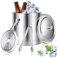 2L Eiseimer Eiskübel Edelstahl Sektkühler Eiswürfelbehälter mit Deckel & Zange