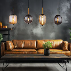 Hängeleuchte Hängelampe Pendelleuchte 4 Flammig Metall Rauchglas amber L 110cm
