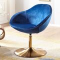 FineBuy Loungesessel Drehstuhl Clubsessel Blau Samt Cocktailsessel Barsessel