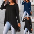 Damen Spitze Langarm Longshirts Blusehemd Freizeit Party Lose Oberteile Longtop