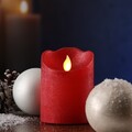 LED Echtwachs Kerze mit beweglicher Flamme Rustik-Optik H: 10cm Timer rot