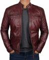 Herren Echt Lammleder Leder Used Weinrot Café Racer Moto Biker Vintage Jacke