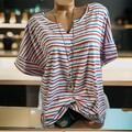 Sheego Bluse Shirt Tunika Kurzarm weiß gestreift Gr. 40/42 bis 56/58 (4 005) NEU