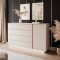 Kommode LUNA II Sideboard Weiß Hochglanz Push-Open Chrom Griffe LED 4 Schubladen