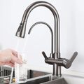 Grau 3 Wege Küchenarmatur Trinkwasserhahn Wasserhahn Wasserfilter für Ausziehbar