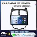 Autoradio Für PEUGEOT 206 2001-2008 Carplay Android 13 GPS NAVI SWC DAB+ 2+64G