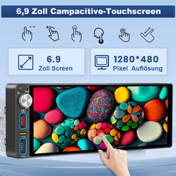 6,8" 1DIN Autoradio Wireless CarPlay Touchscreen BT5.0 USB FM RDS DE