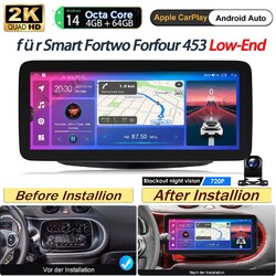 12.3" 2K Android 15 Autoradio Carplay HiFi Navi Kam für Smart Fortwo Forfour 453