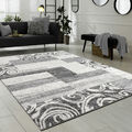 Designer Teppich Wohnzimmer Teppich Kurzflor Muster in Grau Creme Preishammer