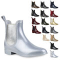 Damen Gummistiefel Lack Stiefeletten Chelsea Boots Regenschuhe 811790 Trendy New