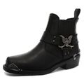 Herren Echtleder Lo Biker Stiefel Rock Punk Schleifer Adler Schnalle Metall Zehe