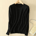 Damen Strickpullover Winter Warm Wolle Kaschmir Rundhals Solid Pullover Slim Fit
