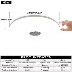 RGB LED Deckenlampe Dimmbar 60W/72W mit Bluetooth Lautsprecher App Fernbedienung