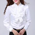 Damen Satin Bluse Kunstseide Spitze Hemd Rüschen Lolita Formelle Top Slim