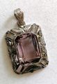 Antik Silber 835 Kette Anhänger mit elegante groß Amethyst, Art Deco, 7,67g,Top 