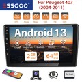 Carplay 2+64G Android 13 Autoradio GPS NAVI RDS BT KAM Für Peugeot 407 2004-2011