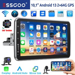 1 DIN 64G Android 13 Carplay Autoradio GPS Navi WIFI 360° Drehbar Bildschirm KAM