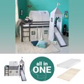 Hochbett mit Rutsche Matratze 90x200 cm Kinder Bett Tunnel Grau Turm Homestyle4u