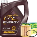 MANN ÖLFILTER + 5 LITER 5W-30 MOTORÖL MANNOL ENERGY 5W30 ÖL für VW 502.00 505.00